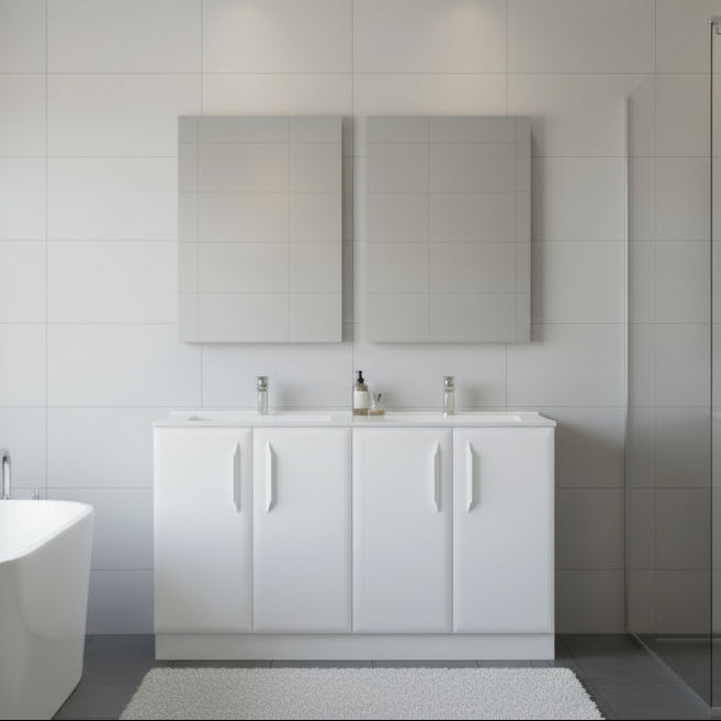 Mika 1210mm Floor Standing 4 Door Basin Unit w/Basin - Matt White