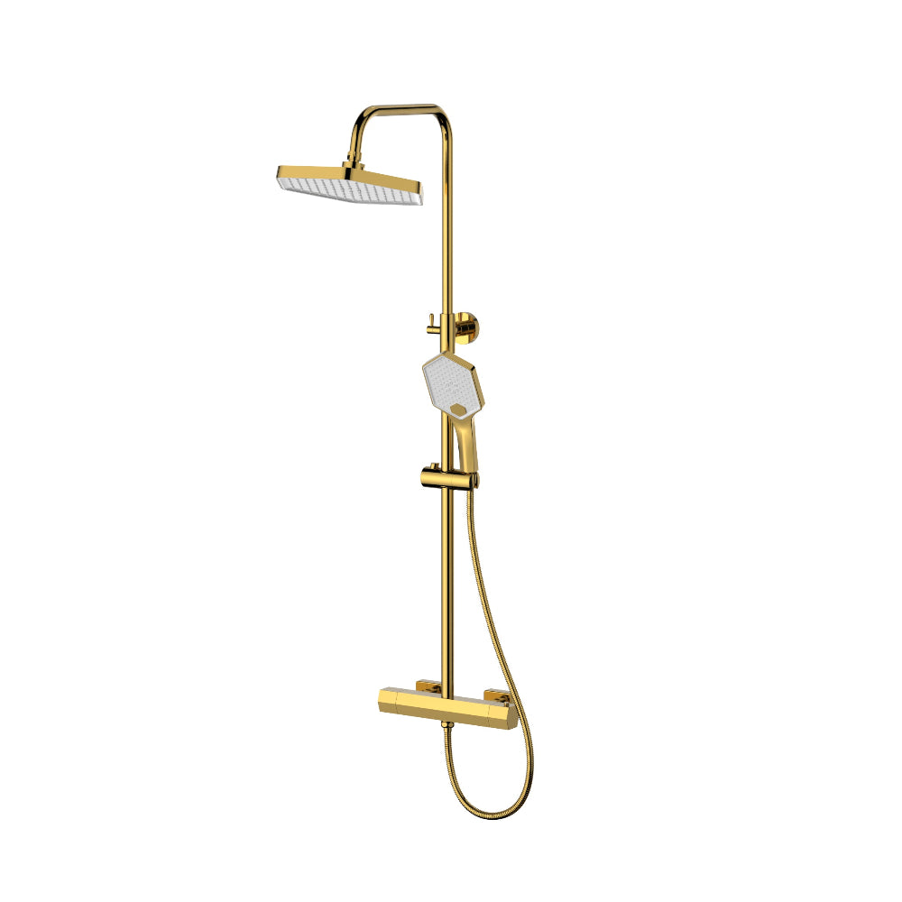 Moro thermostatic shower mixer brushed brass gold