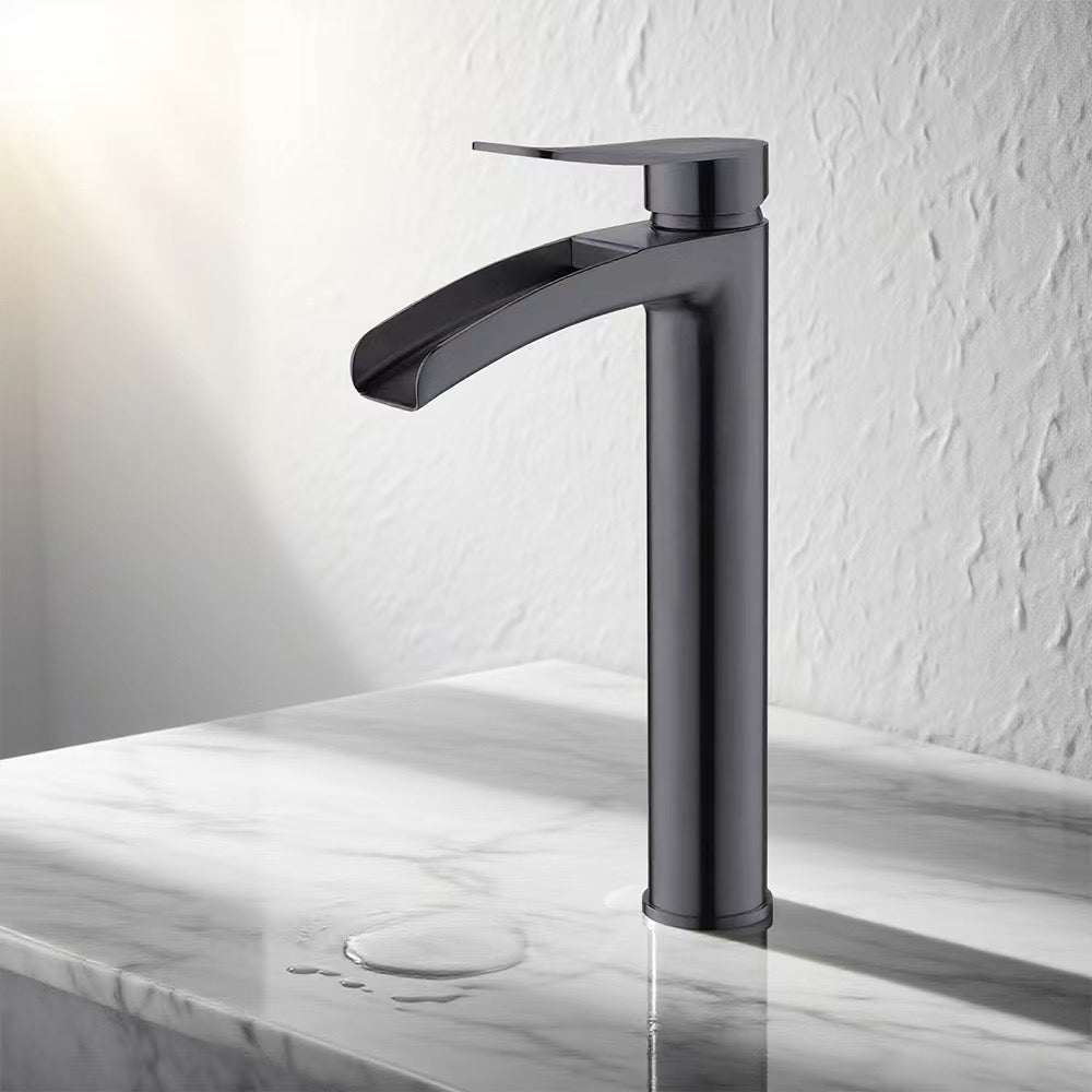 Forma high rise waterfall basin mixer tap matte black