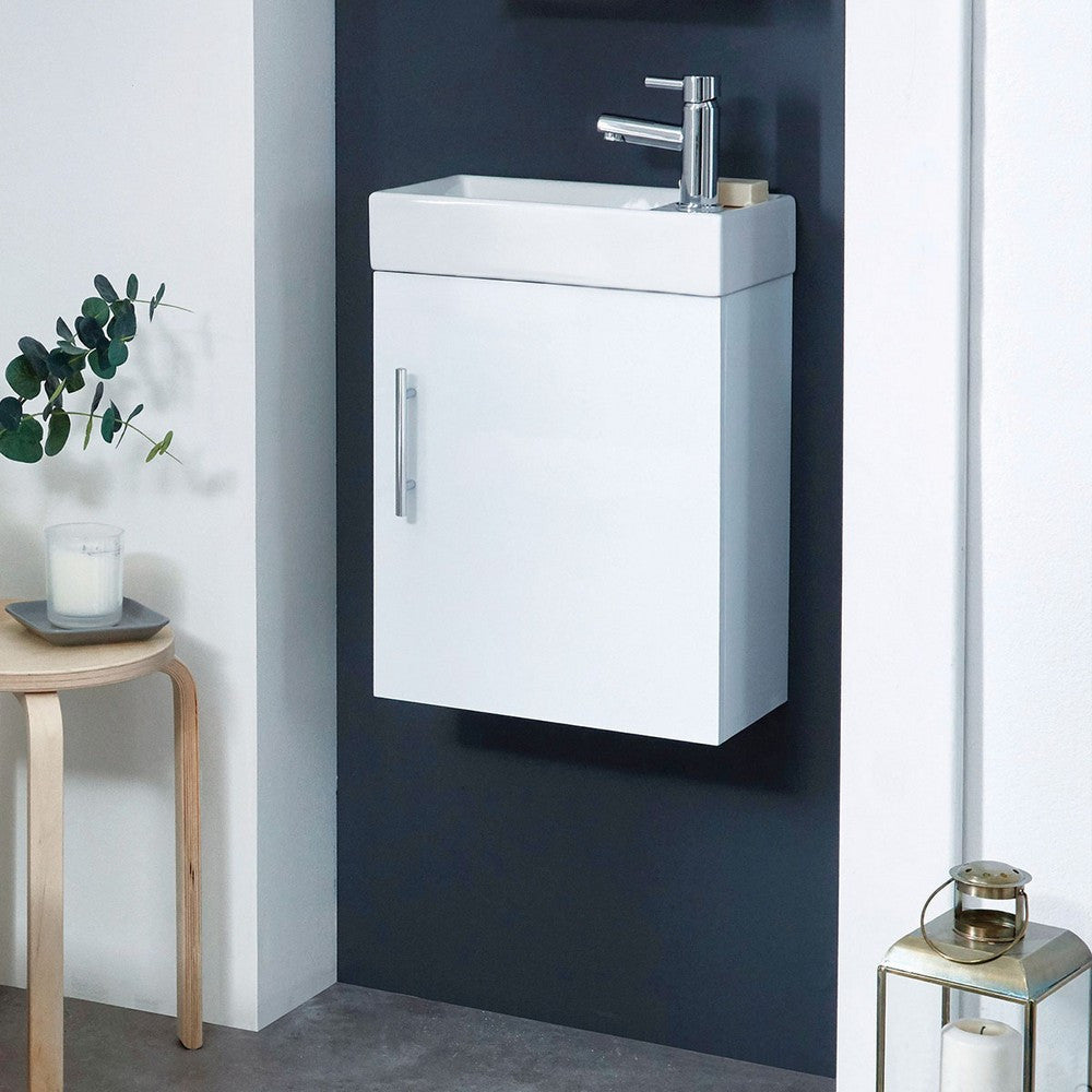 Scudo Lanza 400mm Wall Hung Cloakroom Vanity Unit with Basin – Gloss White