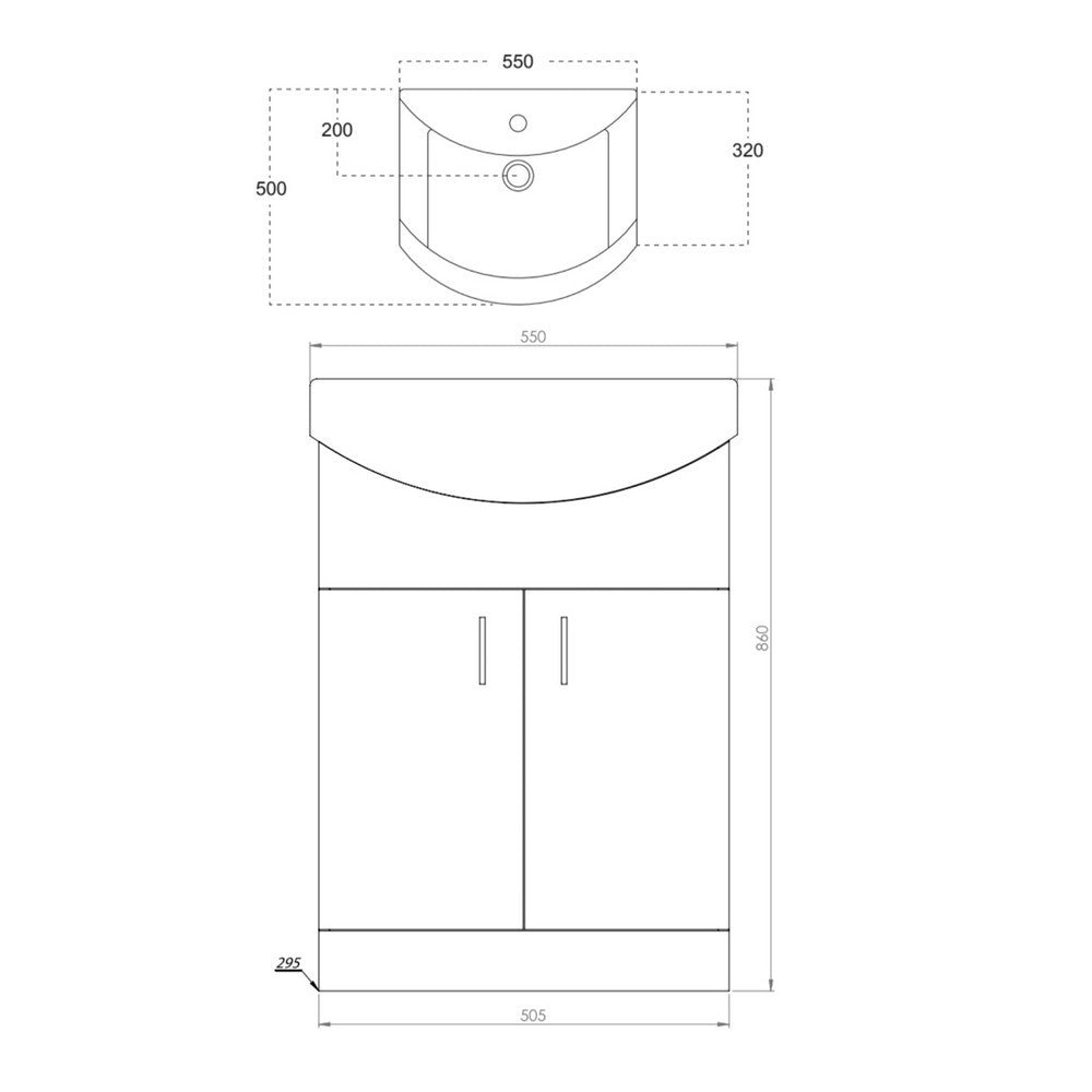 Scudo Lanza 550mm Floor Standing Vanity Unit with Basin – Gloss White