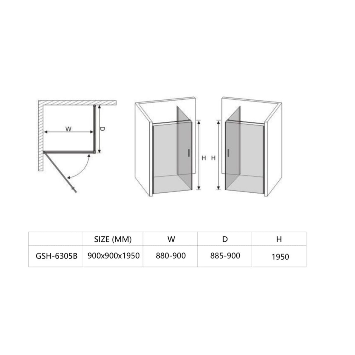 Marino Pivot Door Shower Enclosure Matte Black 900 x 900