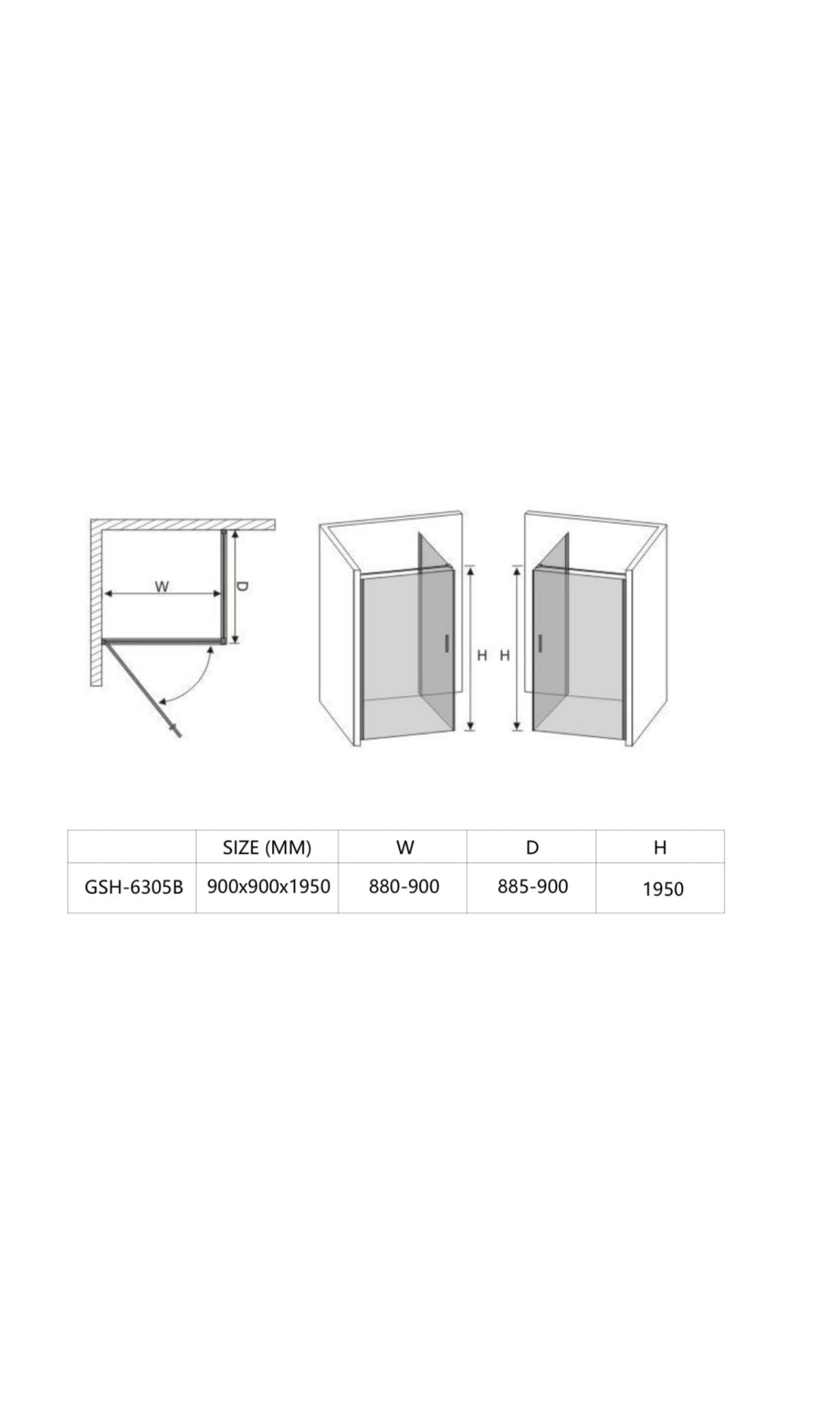 MARINO Shower Enclosure 8MM Toughened Glass 900MM X 900MM X 1950MM