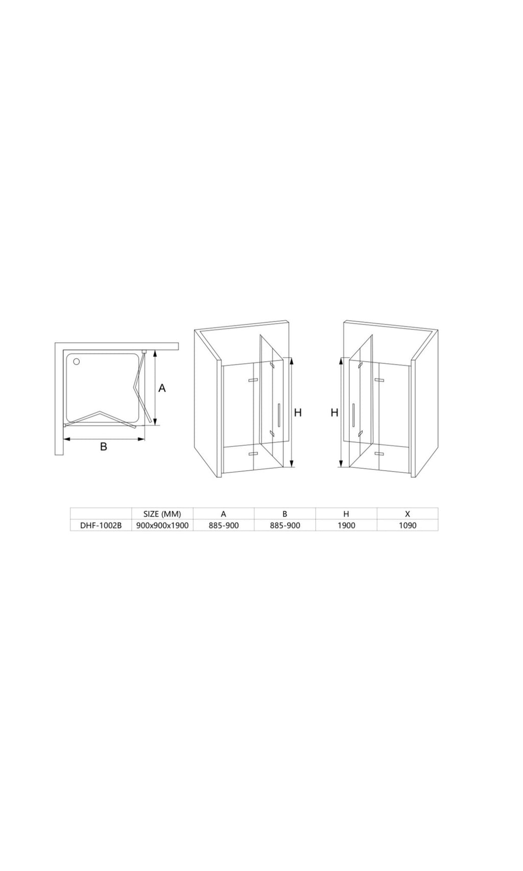 OLA Black Shower Enclosure 6MM Toughened Glass 900MM X 900MM X 1900MM