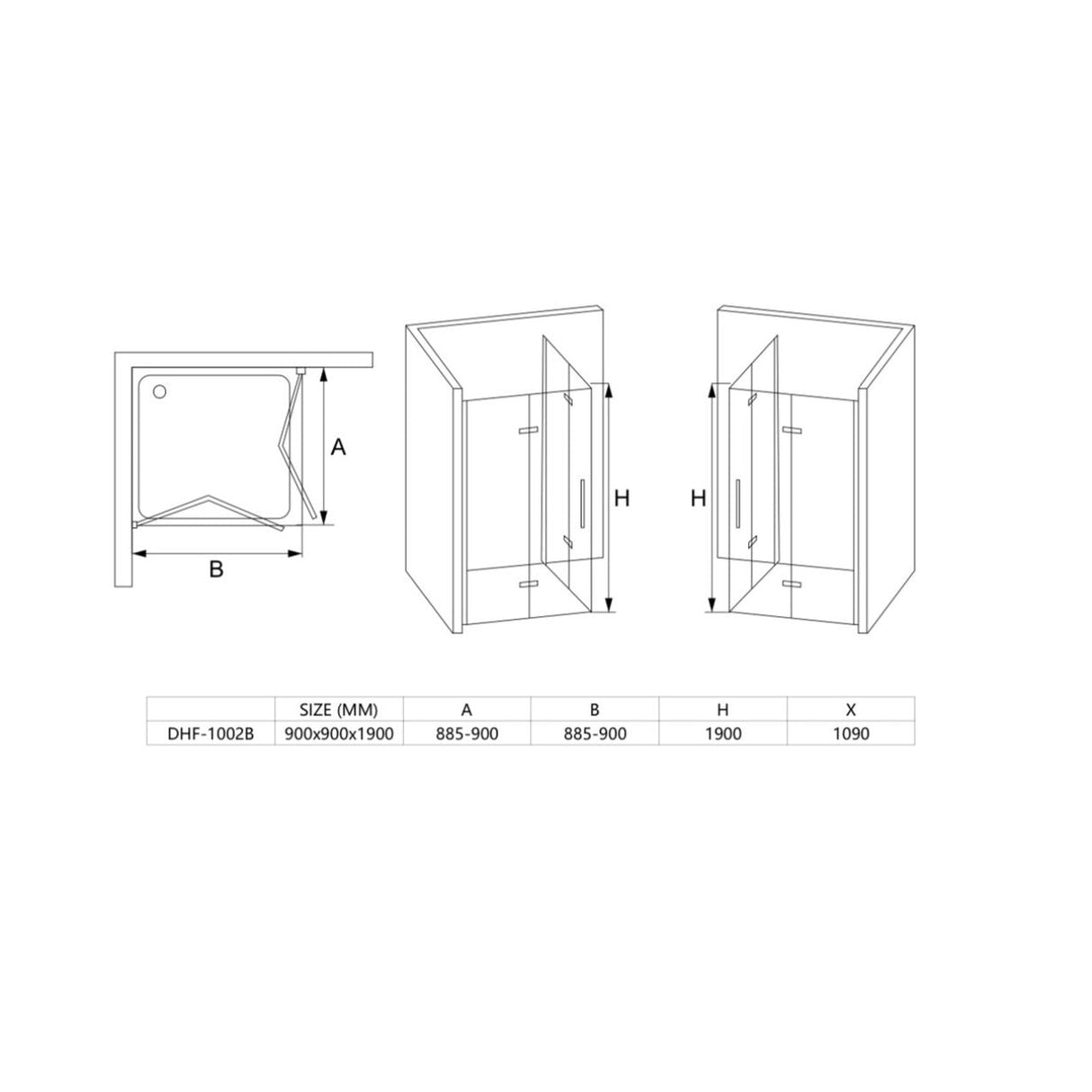 Ola Shower Enclosure duel bi-fold Doors matte black 900 × 900