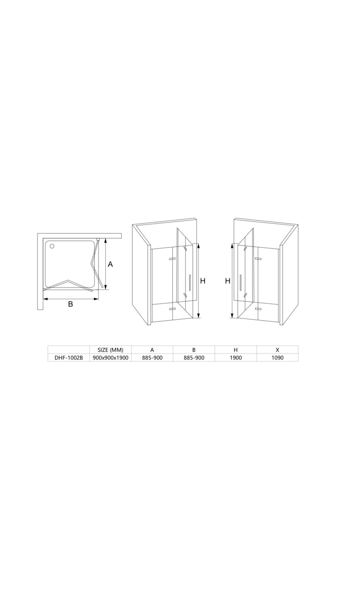 OLA Black Shower Enclosure 6MM Toughened Glass 900MM X 900MM X 1900MM