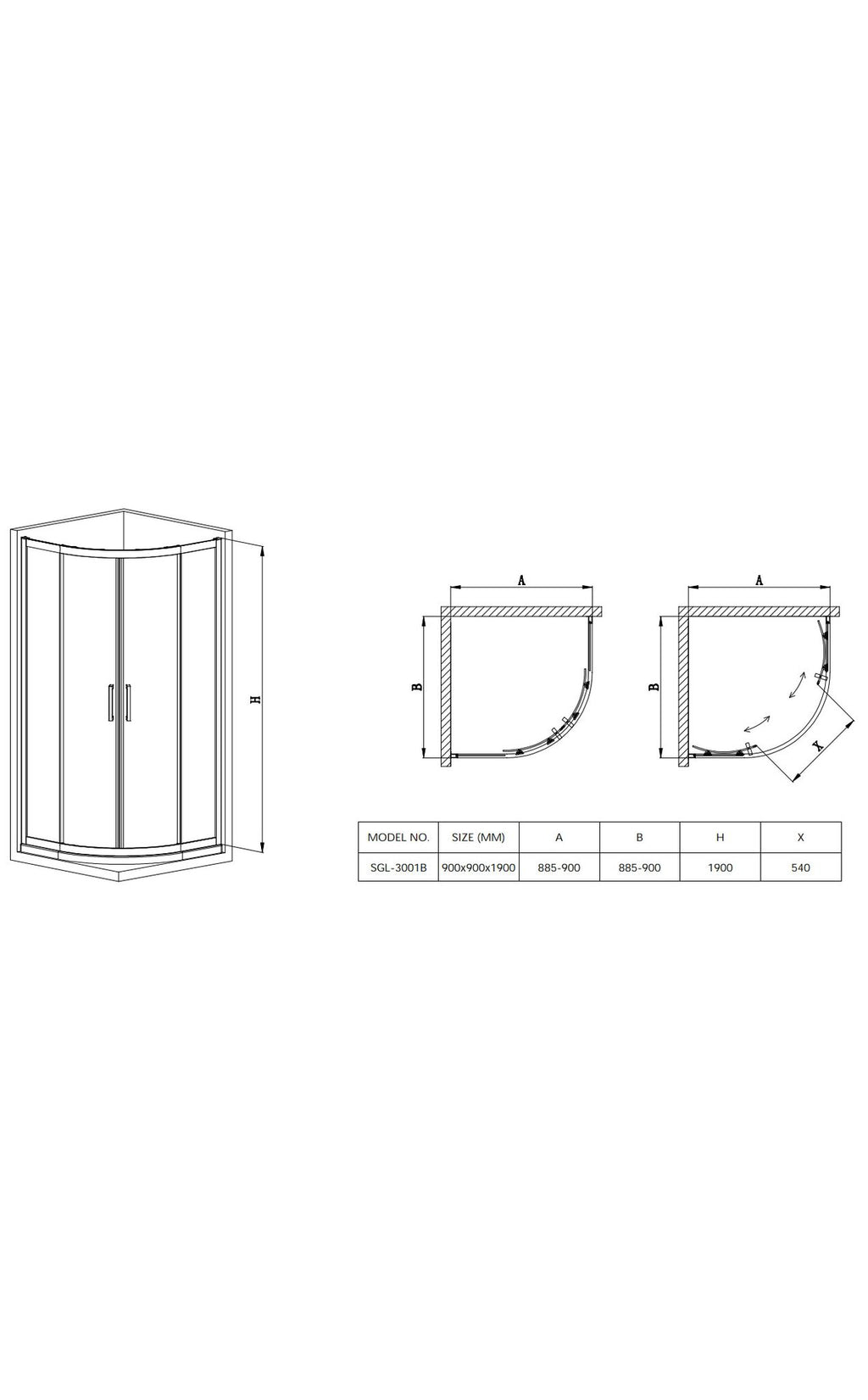 ONDAS Black 6MM Toughened glass Shower Enclosure 900MM X 900MM X 1900MM