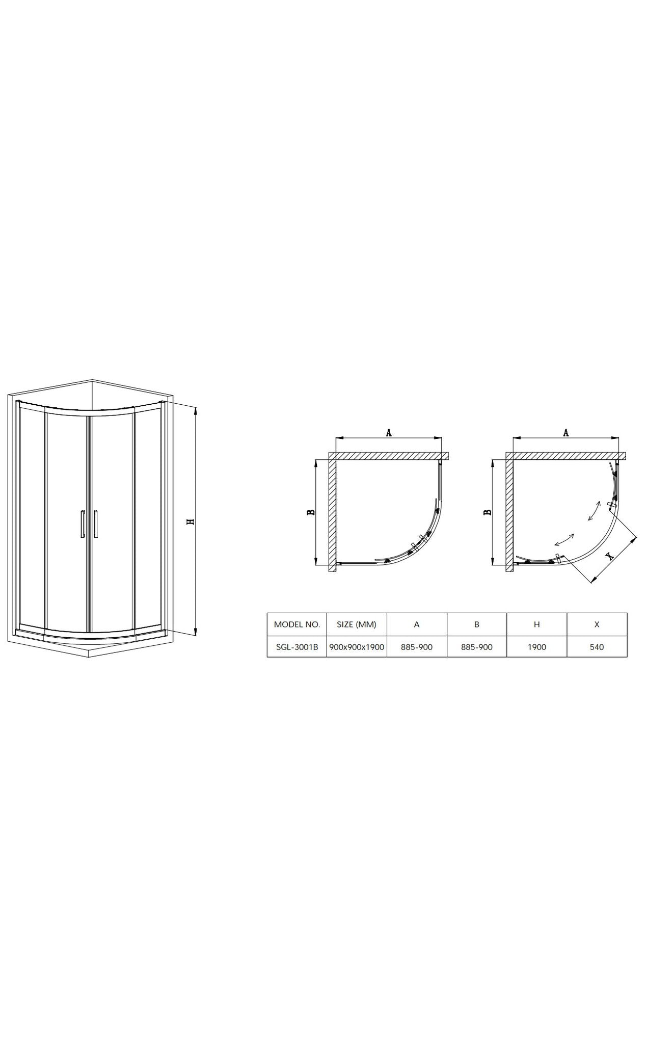 ONDAS Black 6MM Toughened glass Shower Enclosure 900MM X 900MM X 1900MM