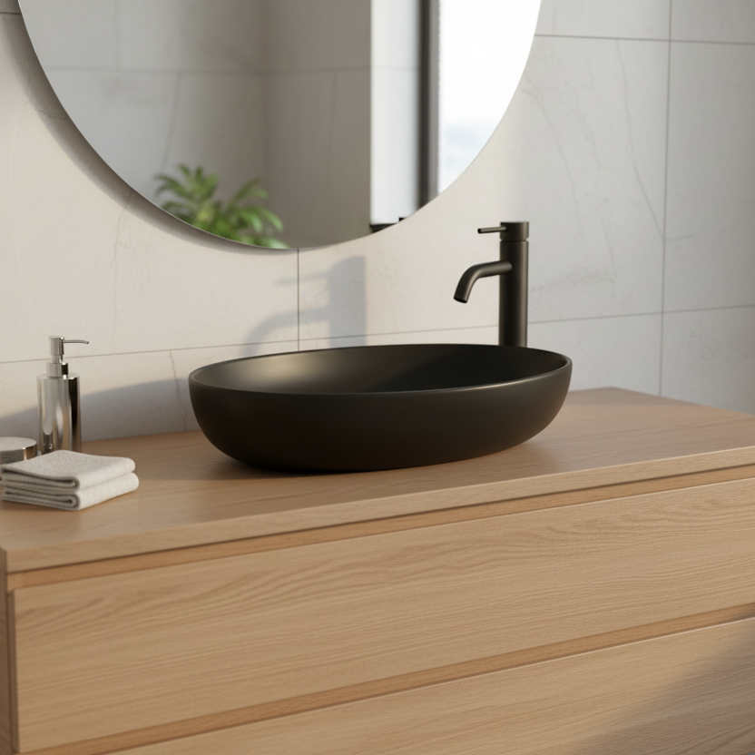 Art Countertop Basin Matte Black Oval 515mm