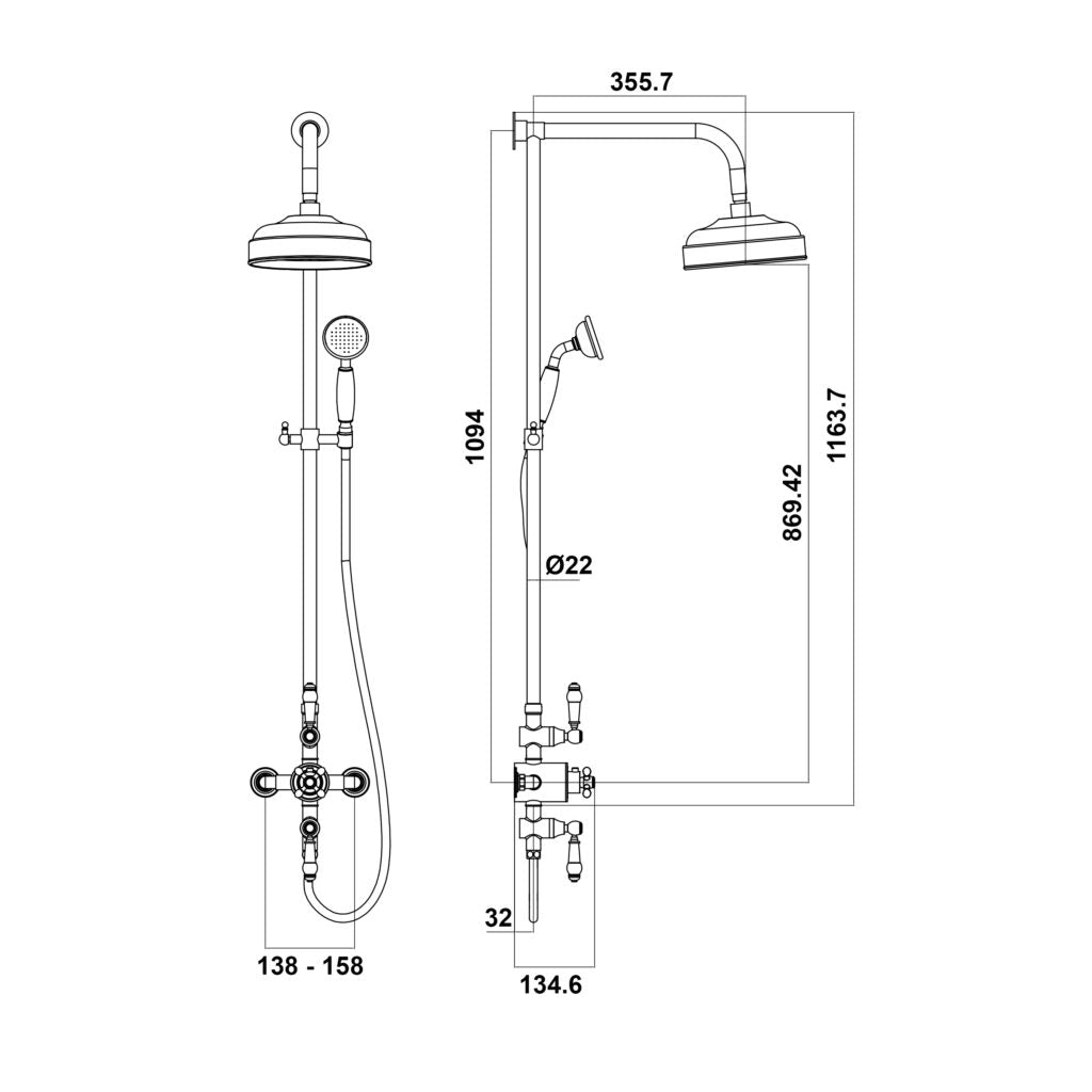 Traditional Rigid Riser Shower with Fixed Head and Handset